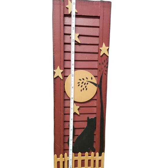 Black Cat Window Pane Wall Decor • Sitting on Fence Under The Full Moon & Stars - Picture 3 of 4